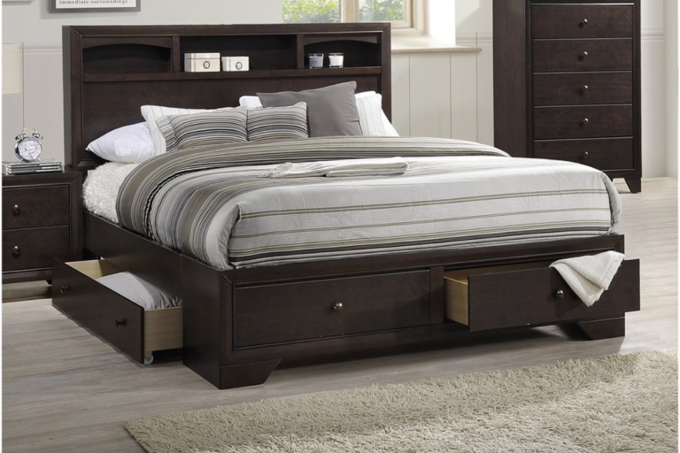 bedroom storage with king size bed and storage under