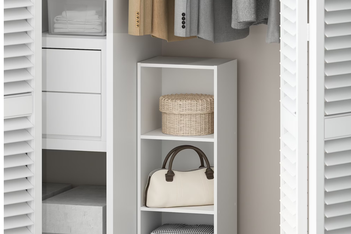 hall closet organization with shelves